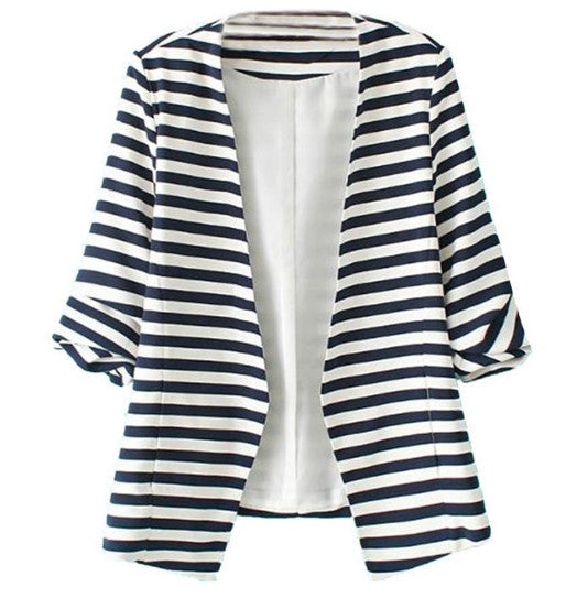 Striped Long Sleeve Fitted Blazer